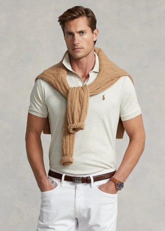 Beige Ralph Lauren Custom Slim Fit Poloskjorter i myk bomull