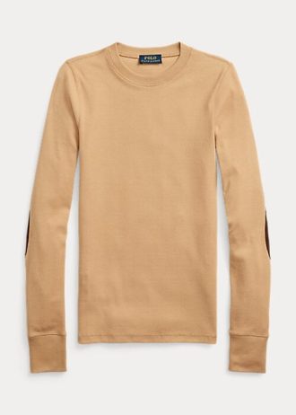 Beige Ralph Lauren t-skjorter med ribbestrikket semsket skinn for kvinner