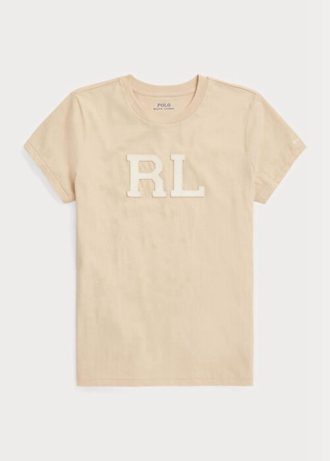Beige T-skjorter for kvinner Ralph Lauren Rl-semsket skinnapplikasjon