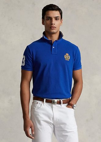 Blå herre Ralph Lauren Classic Fit Polo Crest Mesh Polo skjorter