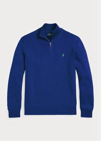 Blå herre Ralph Lauren Cotton gensere med kvart glidelås