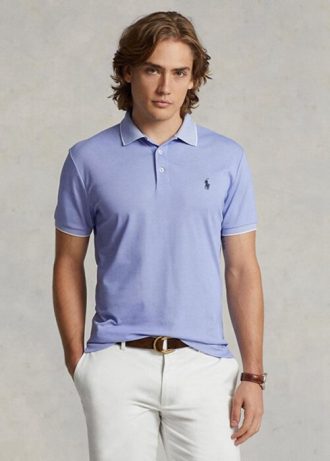 Blå herre Ralph Lauren Custom Slim Fit Birdseye poloskjorter