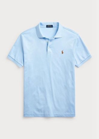 Blå herre Ralph Lauren Custom Slim Fit poloskjorter i myk bomull