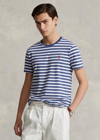 Blå herre Ralph Lauren Custom Slim Fit stripete T-skjorter