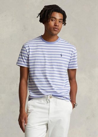 Blå herre Ralph Lauren Custom Slim Fit stripete T-skjorter