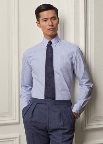 Blå menn Ralph Lauren Bengal-stripe Poplin fransk mansjett formelle skjorter