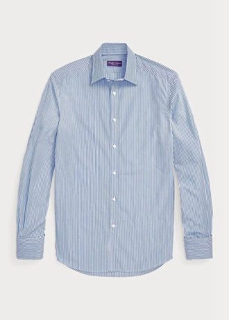 Blå menn Ralph Lauren Bengal-stripe Poplin fransk mansjett formelle skjorter