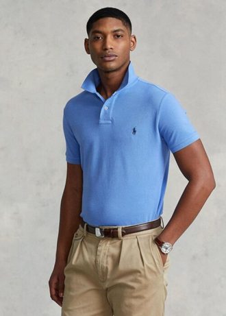 Blå Ralph Lauren Custom Slim Fit mesh poloskjorter for menn