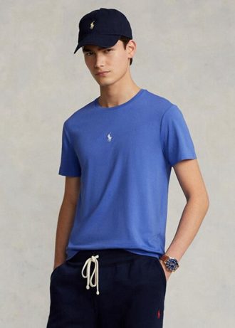 Blå Ralph Lauren Custom Slim Fit T-skjorter med rund hals for menn