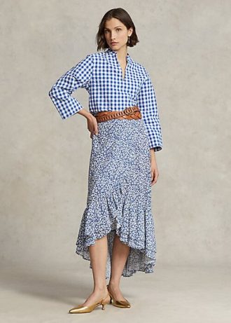 Blå Ralph Lauren Floral Ralph Lauren Crêpe-skjørt i blått