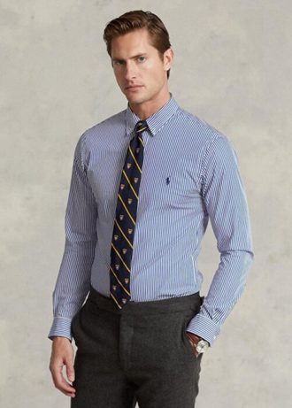 Blå Ralph Lauren Slim Fit Stripete Poplin-formelle skjorter for menn