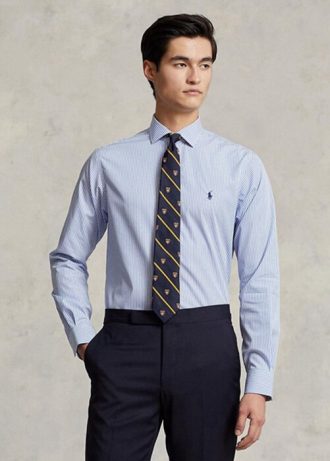 Blå Ralph Lauren Slim Fit Stripete Poplin-formelle skjorter for menn