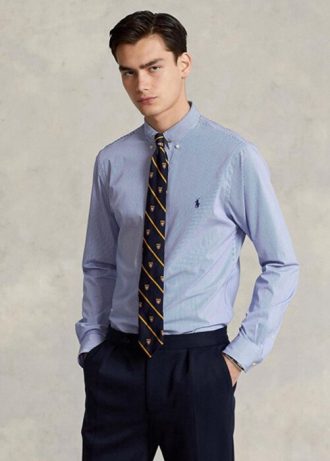 Blå Ralph Lauren Slim Fit Stripete Poplin-formelle skjorter for menn