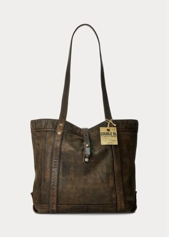 Black Over Brown Ralph Lauren Leather Tote Bags for kvinner