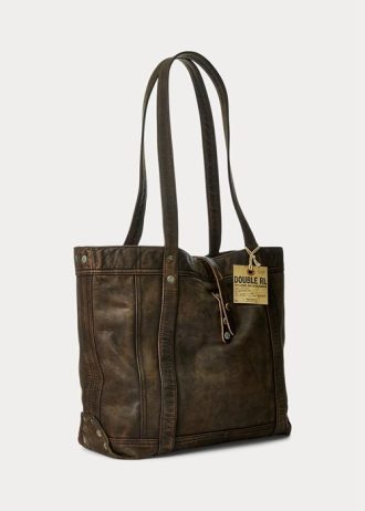 Black Over Brown Ralph Lauren Leather Tote Bags for kvinner
