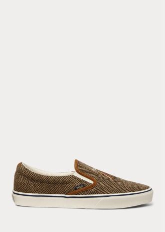 Brun / brun herre Ralph Lauren Keaton Tweed Slip-On joggesko