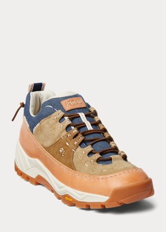 Brun / Indigo herre Ralph Lauren Harmon Lær & Denim joggesko