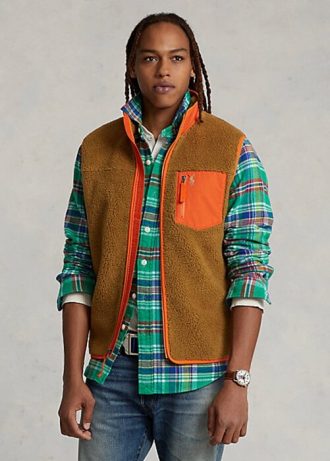 Brun Ralph Lauren Bonded Pile Fleecevest for menn