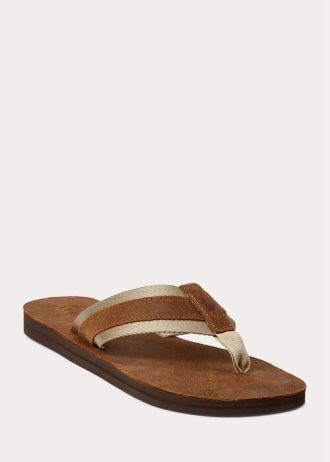 Brun Ralph Lauren Grosgrain-Trim semsket flip flops for menn