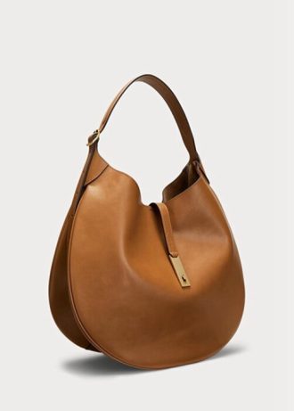 Brun Ralph Lauren Polo Id Kalveskinn Medium Skuldervesker for kvinner