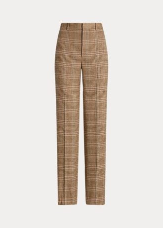 Brun Ralph Lauren Rutete ull-lin-tweed-bukser med rett ben