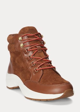 Brun Ralph Lauren Rylee semsket skinn for kvinner & High-Top sneakers i skinn