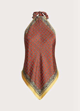 Brun Ralph Lauren Skjerf-motiv for kvinner Mulberry Silk Halter Topper