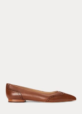 Brune kvinners Ralph Lauren Loraine Burnished Leather Ballet Flat Shoes