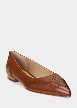 Brune kvinners Ralph Lauren Loraine Burnished Leather Ballet Flat Shoes