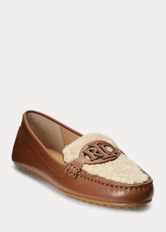 Brune Ralph Lauren Brynn Nappa Skinn Driver Flat Shoes for kvinner