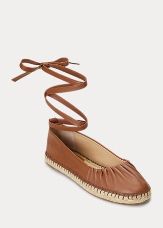 Brune Ralph Lauren Cecilia Nappa Skinn Flate Sko med snøre