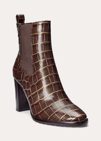 Brune Ralph Lauren damestøvler med pregede lær