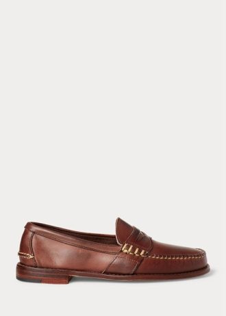 Brune Ralph Lauren Edric Leather Penny Loafers for menn