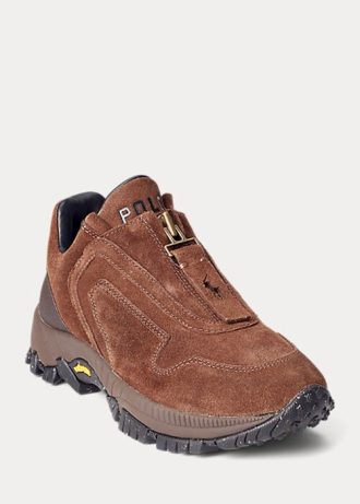 Brune Ralph Lauren Grayson-sneakers med glidelås i kalv-semsket skinn