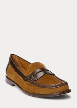 Brune Ralph Lauren Leather-Trim Suede Penny Loafers for kvinner