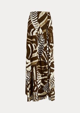 Brune Ralph Lauren Liliosa Zebra-Print Lin Voile-skjørt for kvinner