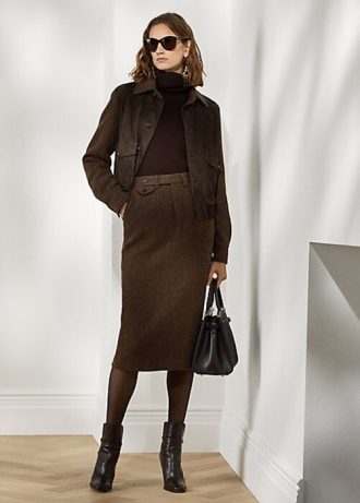 Brune Ralph Lauren Mychele ull fiskebeinskjørt for kvinner