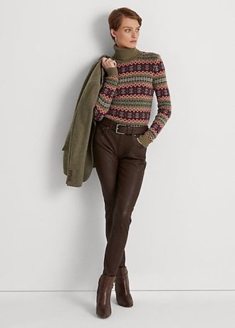 Brune Ralph Lauren Nappa skinn skinny ankelbukser for kvinner