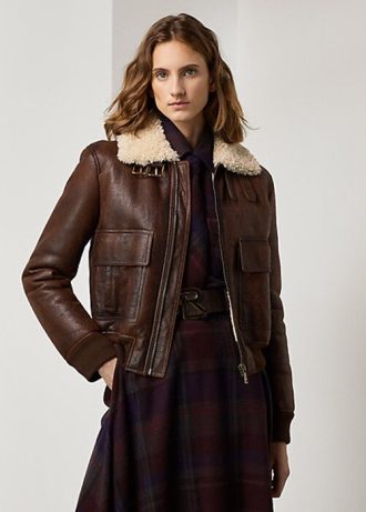 Brune Ralph Lauren Niketa Burnished Merino Shearling-jakker for kvinner