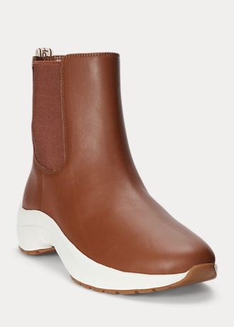 Brune Ralph Lauren Rylee-sneakers i brunfarget skinn for kvinner