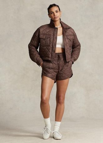 Brune Ralph Lauren vannavstøtende cropped vatterte jakker for kvinner