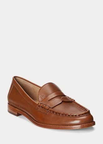 Brune Ralph Lauren Wynnie polerte loafers i skinn for kvinner