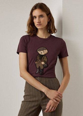 Burgunder Ralph Lauren Tweed Polo Bear T-skjorter i bomull