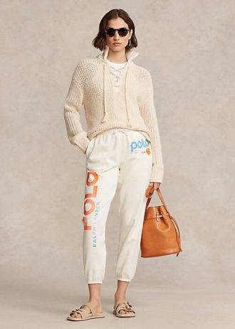 Cream Ralph Lauren-logo for kvinner & Wave Graphic fleece joggebukse