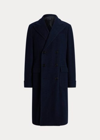 Dark Navy menns Ralph Lauren Håndlaget ull fiskebein toppfrakk