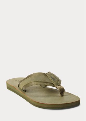 Dark Olive menns Ralph Lauren Grosgrain-Trim semsket flip flops