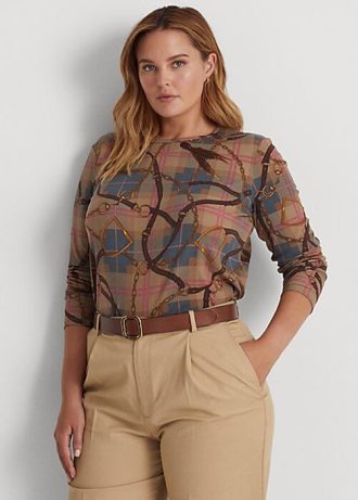 Flerfargede Ralph Lauren Rutete Langermede bomullstopper i Stretch