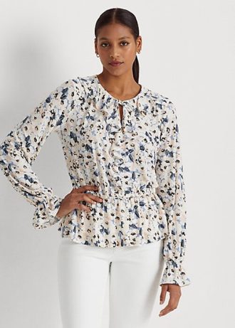 Flerfarget Ralph Lauren blomstertrøye for kvinner med knyte-hals Peplum-topper