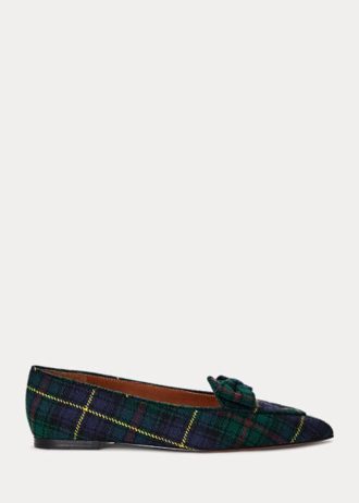 Grønne Ralph Lauren Ashtyn Rutete Loafers i ull for kvinner
