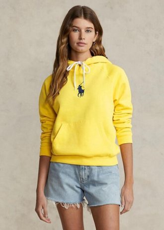 Gul dame Ralph Lauren Shrunken Fit Big Pony Fleece-hettegenser